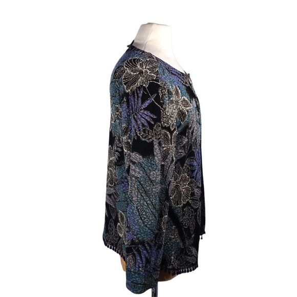 Floral Patterned Women's Jacket - Black and Blue - Picture 3 of 8
